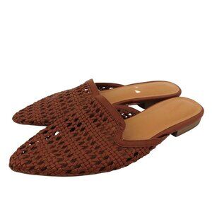 Universal Thread Women 7.5 Brown Basketweave Woven Faux Leather Flat Slide Shoes